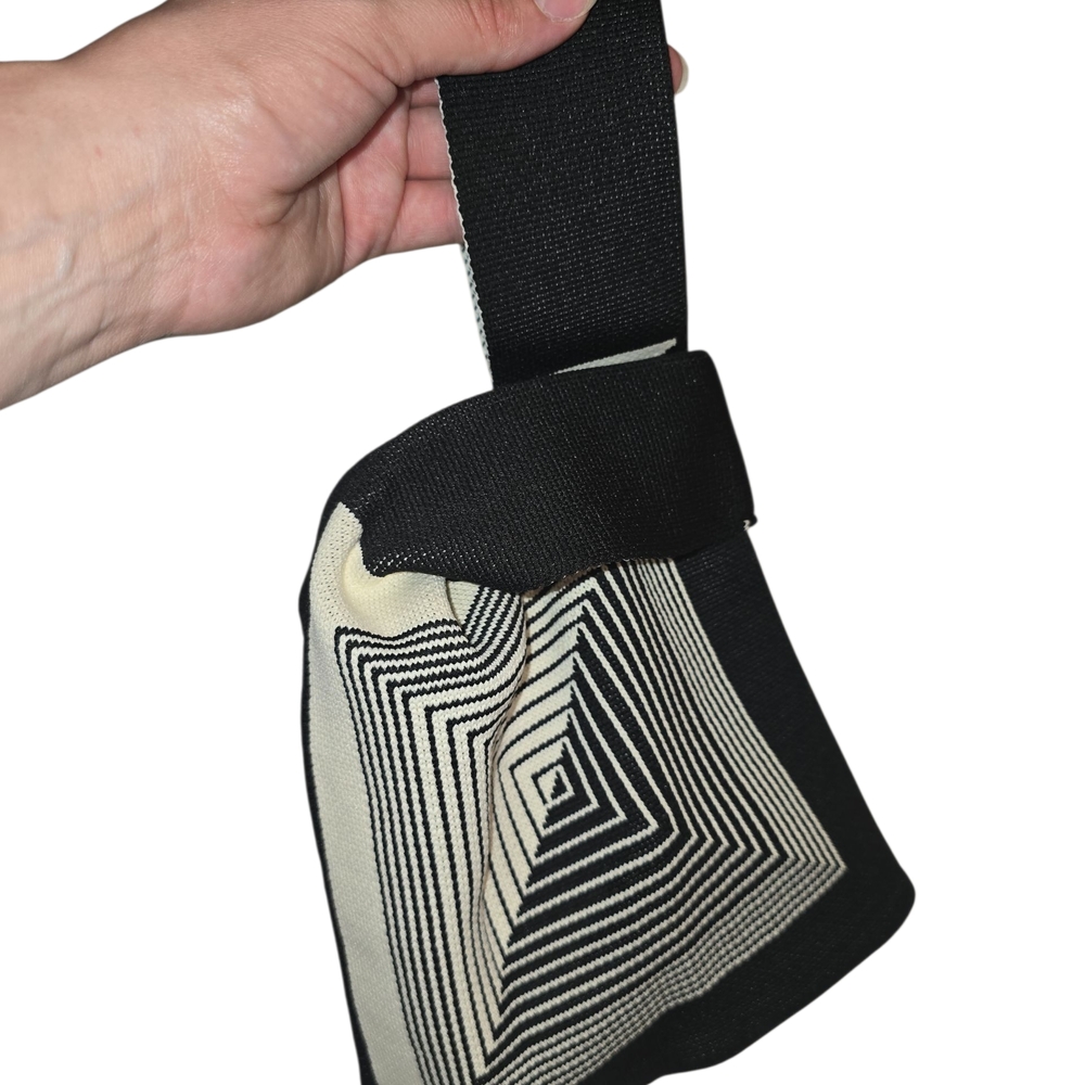 Cream and Black Geometric Clutch with Wristlet